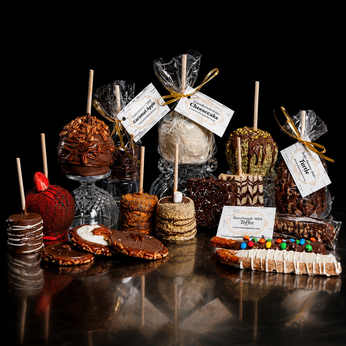 Luxury assortment of gourmet caramel apples and handcrafted confections by Simply Amazing Apples