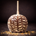 Tiger butter caramel apple with chocolate and peanut butter drizzl
