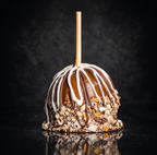 Almond caramel apple drizzled with chocolate and topped with roasted almond pieces