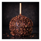 Bacon caramel apple drizzled with chocolate and topped with crispy bacon pieces