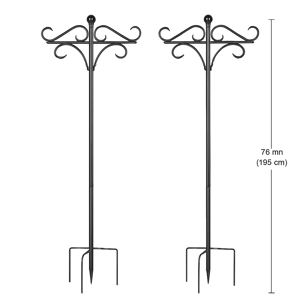 2 Packs 91in Heavy Duty Double Shepherds Hook Bird Feeder Pole Garden Hanging Holder with 5 Adjustable Height 5 Prong Base for Bird Feeder Garden Plan