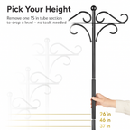 2 Packs 91in Heavy Duty Double Shepherds Hook Bird Feeder Pole Garden Hanging Holder with 5 Adjustable Height 5 Prong Base for Bird Feeder Garden Plan