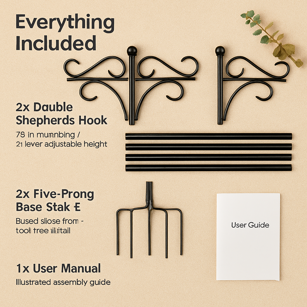 2 Packs 91in Heavy Duty Double Shepherds Hook Bird Feeder Pole Garden Hanging Holder with 5 Adjustable Height 5 Prong Base for Bird Feeder Garden Plan