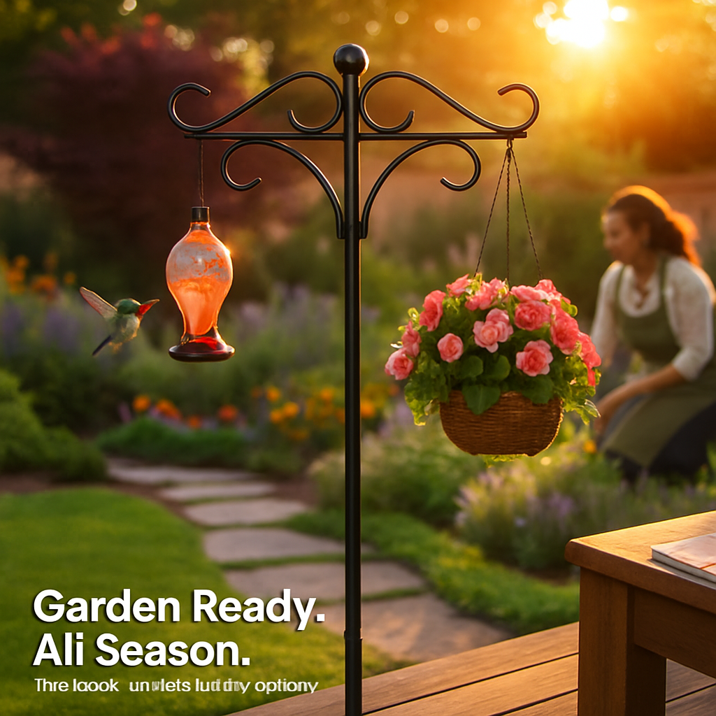 2 Packs 91in Heavy Duty Double Shepherds Hook Bird Feeder Pole Garden Hanging Holder with 5 Adjustable Height 5 Prong Base for Bird Feeder Garden Plan
