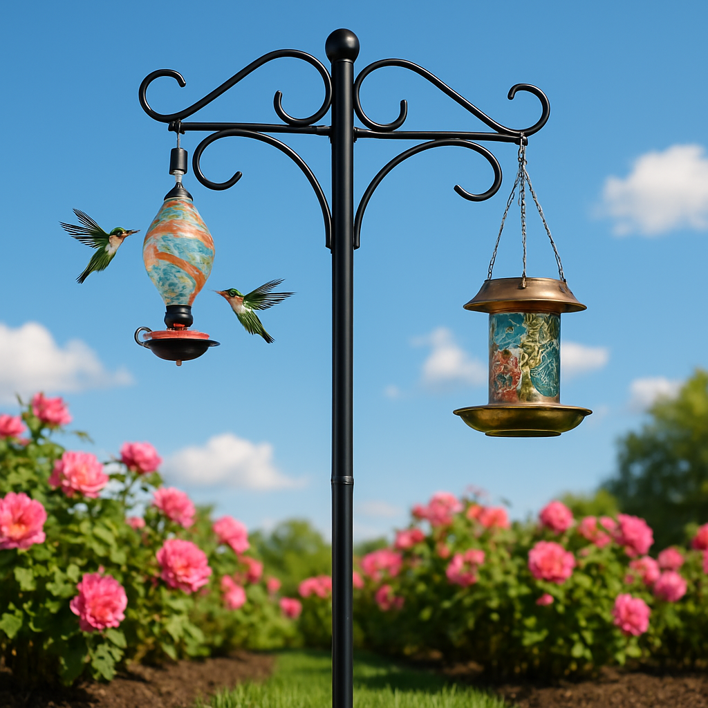 2 Packs 91in Heavy Duty Double Shepherds Hook Bird Feeder Pole Garden Hanging Holder with 5 Adjustable Height 5 Prong Base for Bird Feeder Garden Plan