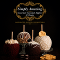 Handcrafted gourmet caramel apples displayed with Simply Amazing Apples branding on a black background